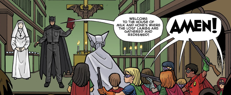 Father Bruce preaching to his cult of children.